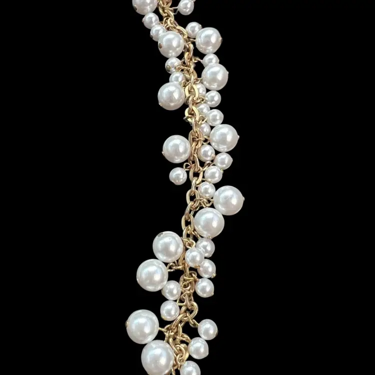 Gold Tone And Faux Pearl Bead Linked Bracelet