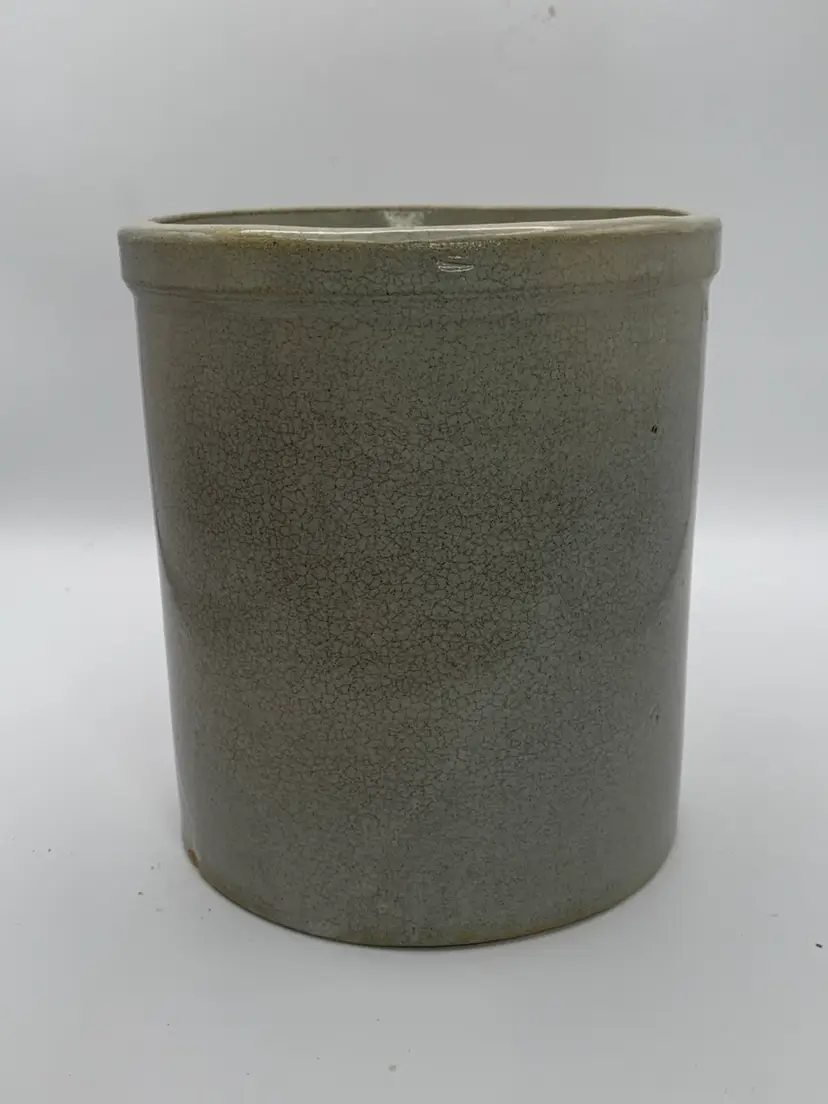 VTG Stoneware Crock. 5 3/8”tall. 4 7/8”wide. Rustic Utensil Holder