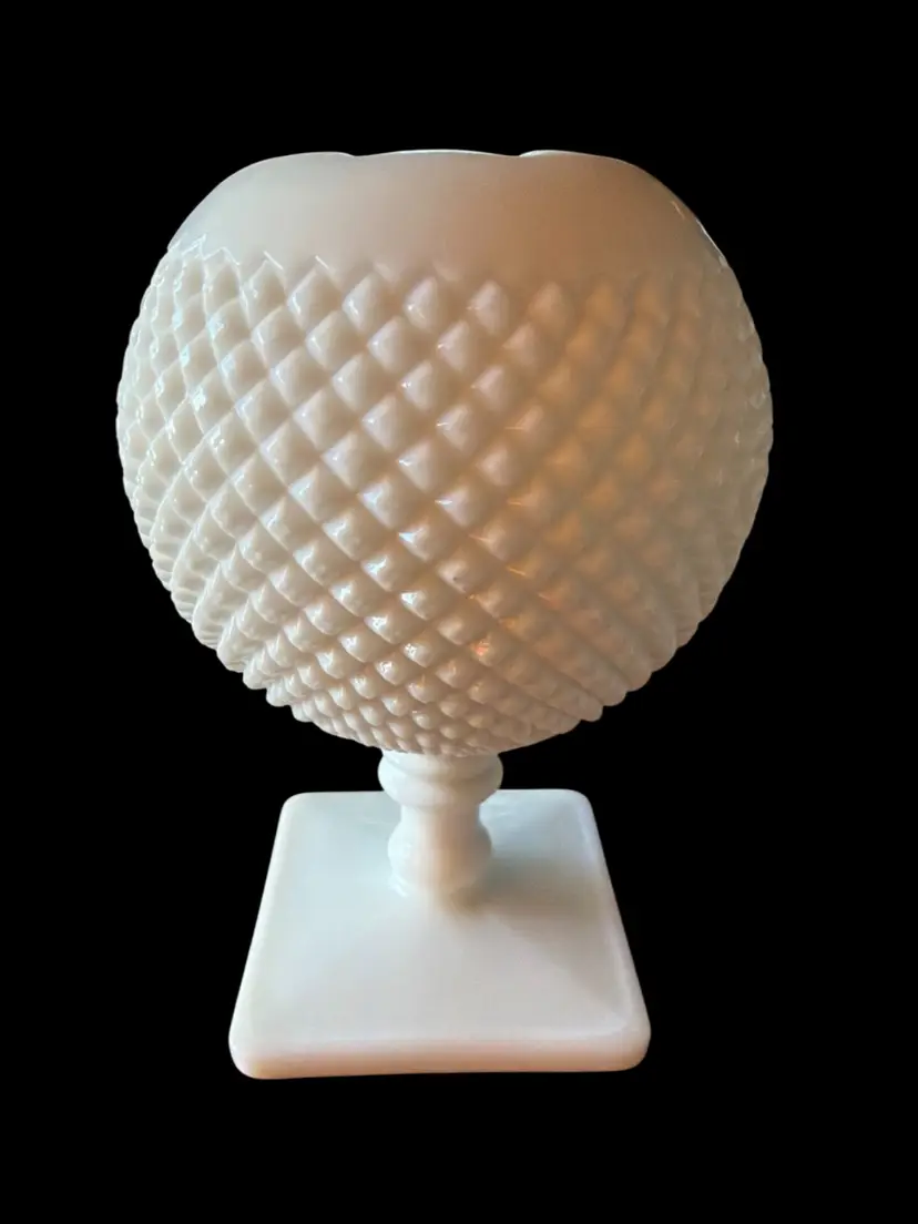 Vtg Westmoreland English Hobnail Milk Glass Ivy Ball Footed Bowl Vase Ex Cond