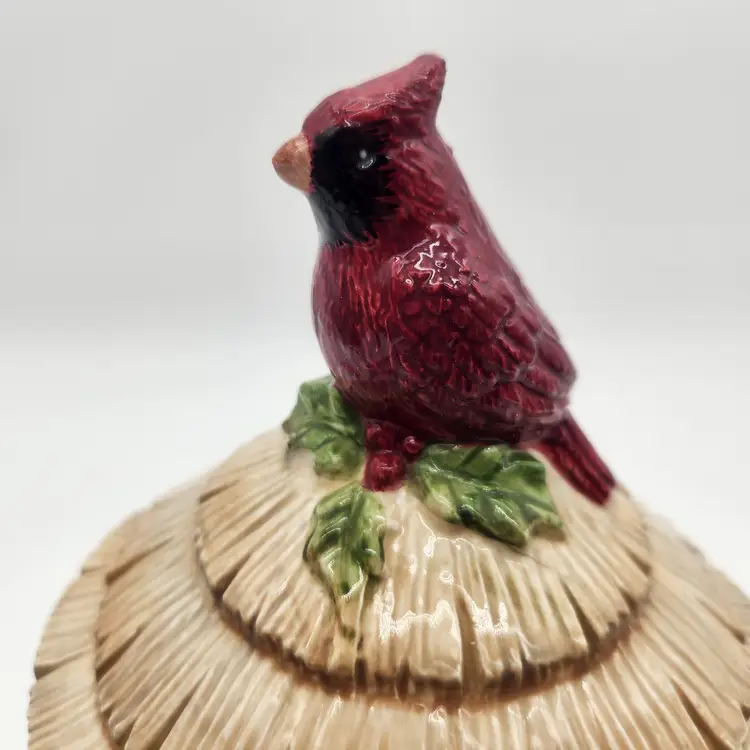 Make the Season Bright Cardinal Birdhouse Cookie Jar Ceramic Holiday Decor