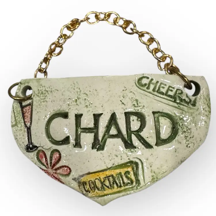 Handmade And Signed By Artist Pottery Hanging Wine Label