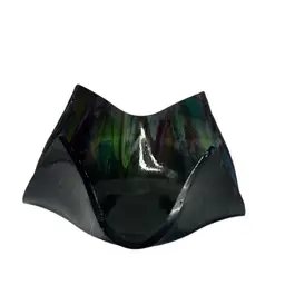 Vintage Glass Handkerchief Vase Or Abstract Candle Holder. Stunning Iridescent Isis Glass.