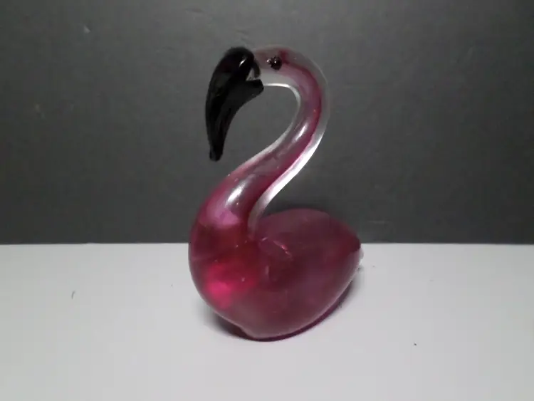 Hand Blown Art Glass Flamingo Figurine - Pink & Clear Swirl - Elegant Bird Decor