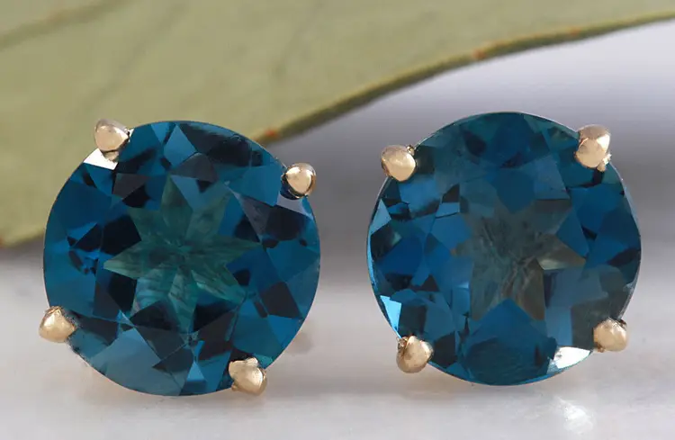 4.25 Carats Natural London Blue Topaz 14K Solid Yellow Gold Stud Earrings