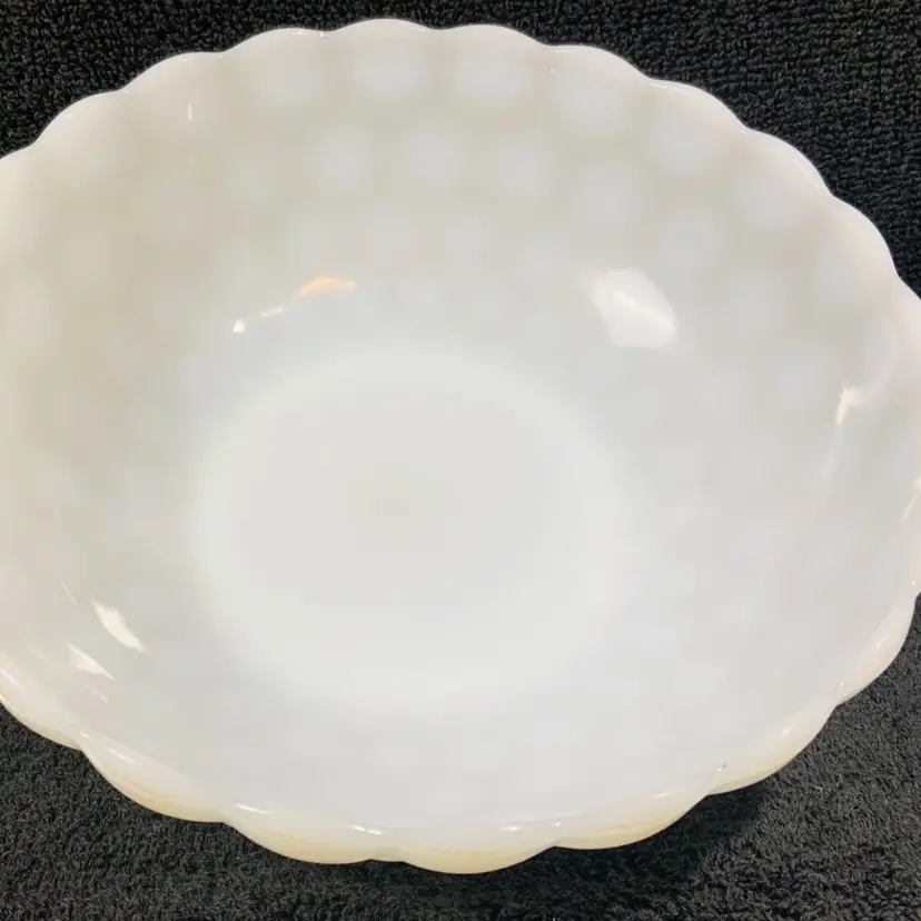 Vintage Anchor Hocking White Milk Bubble Glass Dessert Fruit Salad Bowl 8.25"
