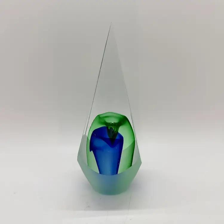 Dynasty Gallery Handblown Art Glass Paperweight Sommerso Faceted Spire Point 6"