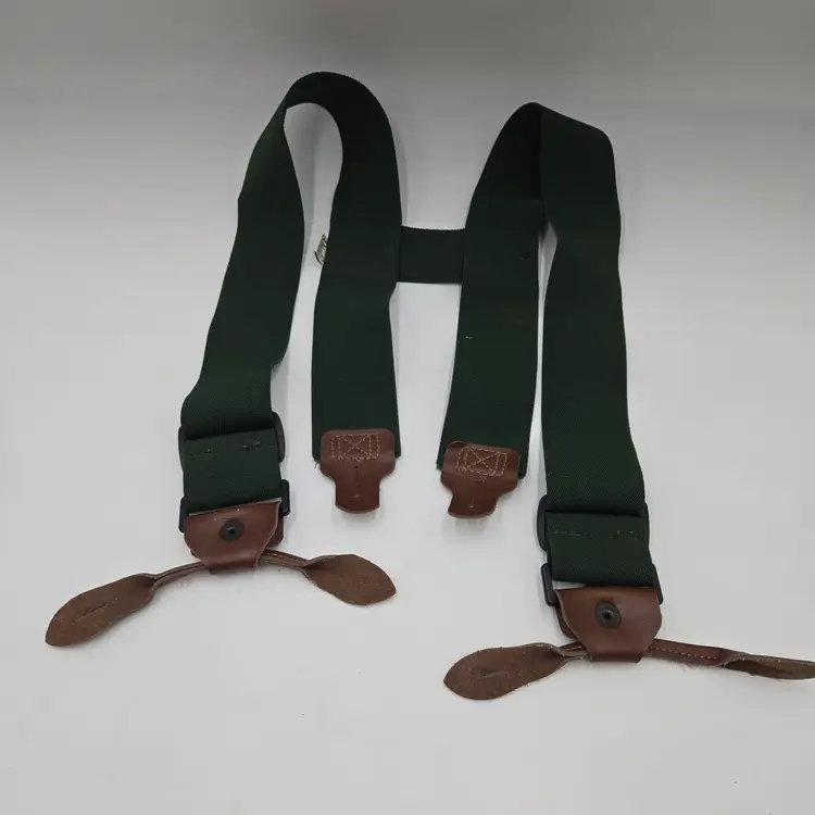 ORVIS Fly Fishing Wader Suspenders Green w/Leather Button Loop Tabs Vintage
