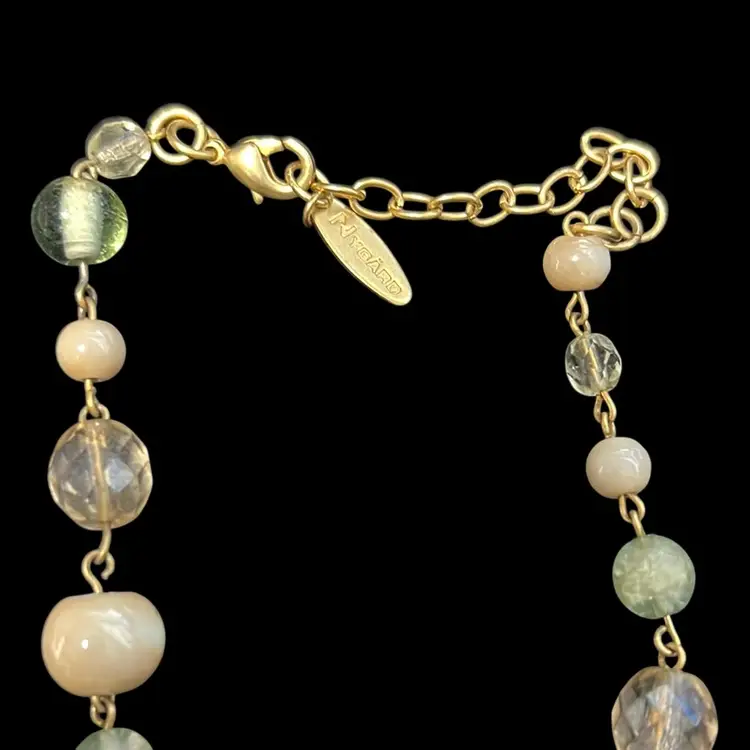Single Strand Glass And Stone Vintage Necklace With Lobster Claw Fastener 16” But Adjustable