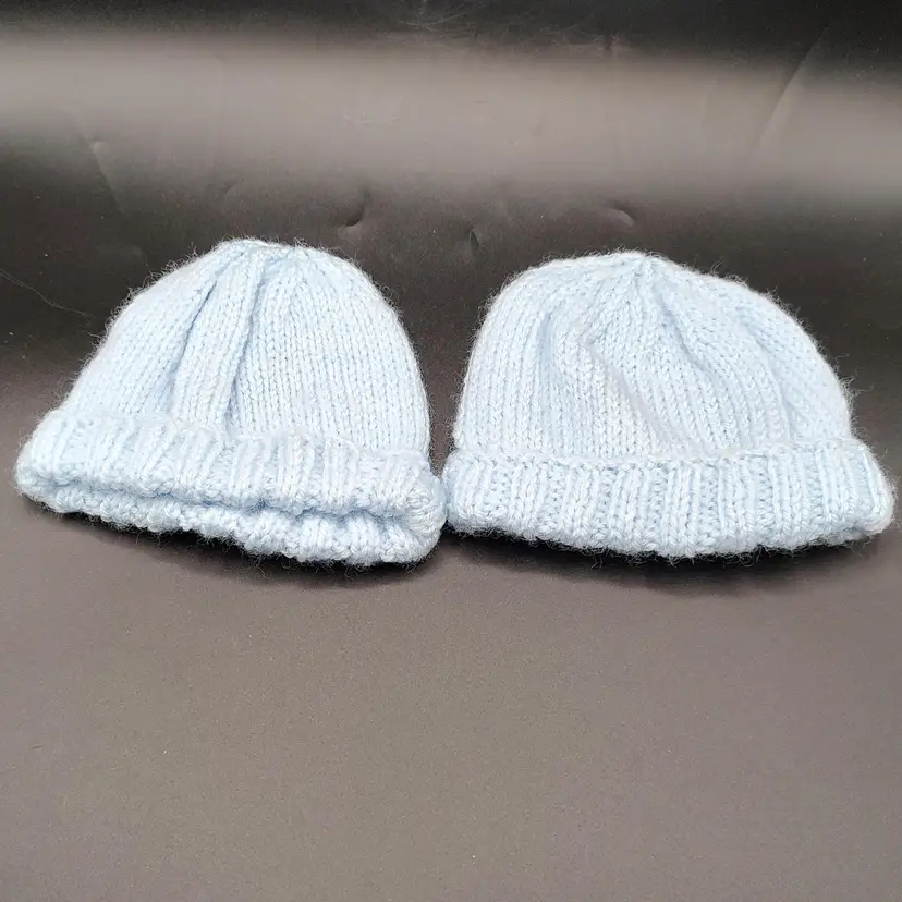 New Hand Knitted Light Blue Baby Hats