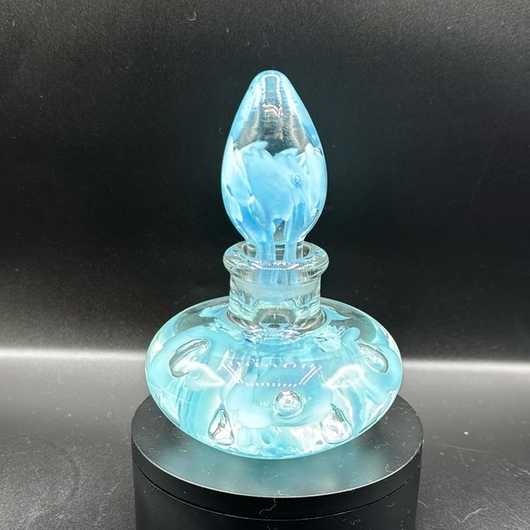 Joe St Clair Baby Blue Trumpet Flower And Controlled Bubble Paperweight Perfume 6” No Noted Flaws