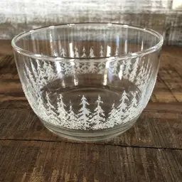 5 Libbey Frosty Pines 4" All Purpose Bowls Textured Glass Holiday Trees Signed