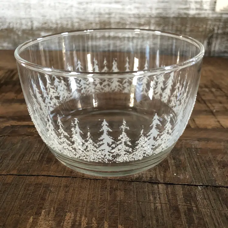 5 Libbey Frosty Pines 4" All Purpose Bowls Textured Glass Holiday Trees Signed