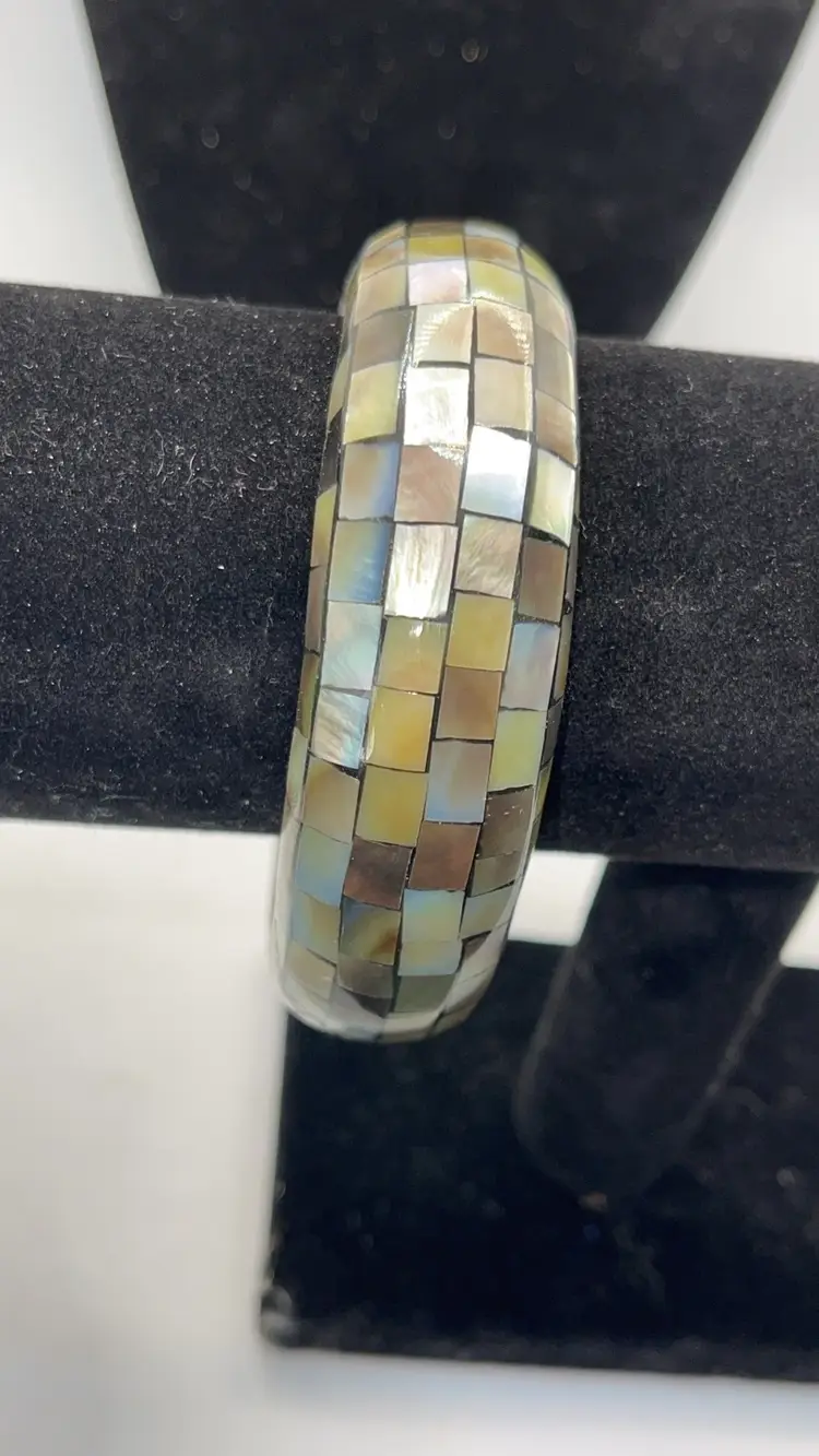 Abalone Shell Inlaid Bangle Bracelet 3 Inches Around