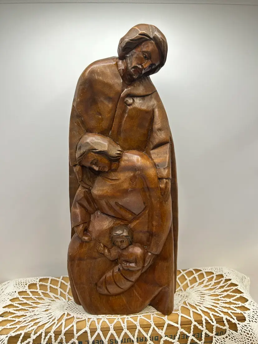 Vintage hand Carved Wood Mother Child Mary Baby Jesus Joseph statue HOLY FAMILY