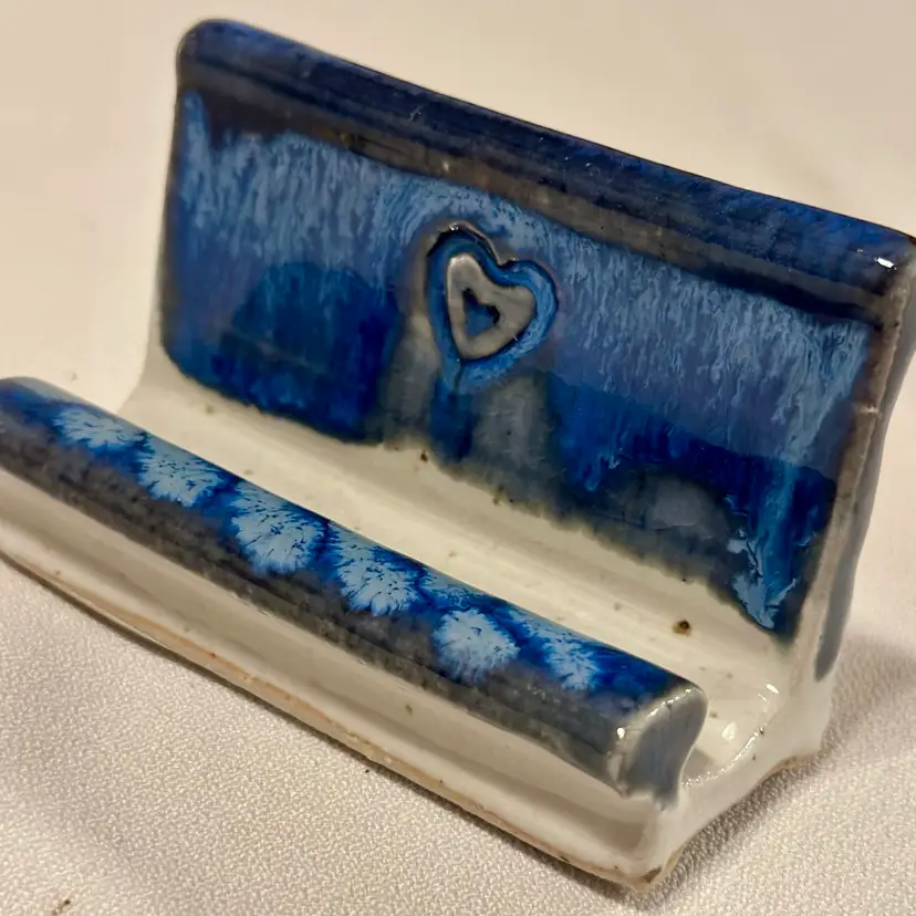 Chris Pottery Drip Glaze Blue Heart Business Card Holder
