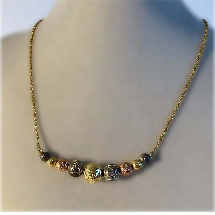 Vintage Gold and Silver Rose Flower Beaded Necklace