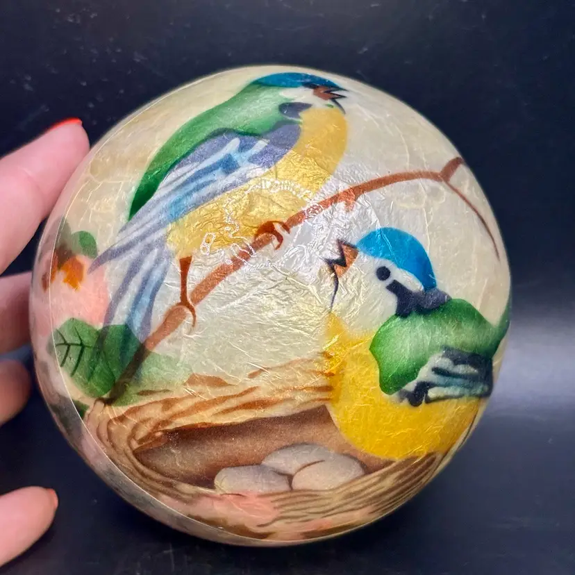 Springtime Pier 1 Paper Mache Decorative Ball With Bird Designs 4”