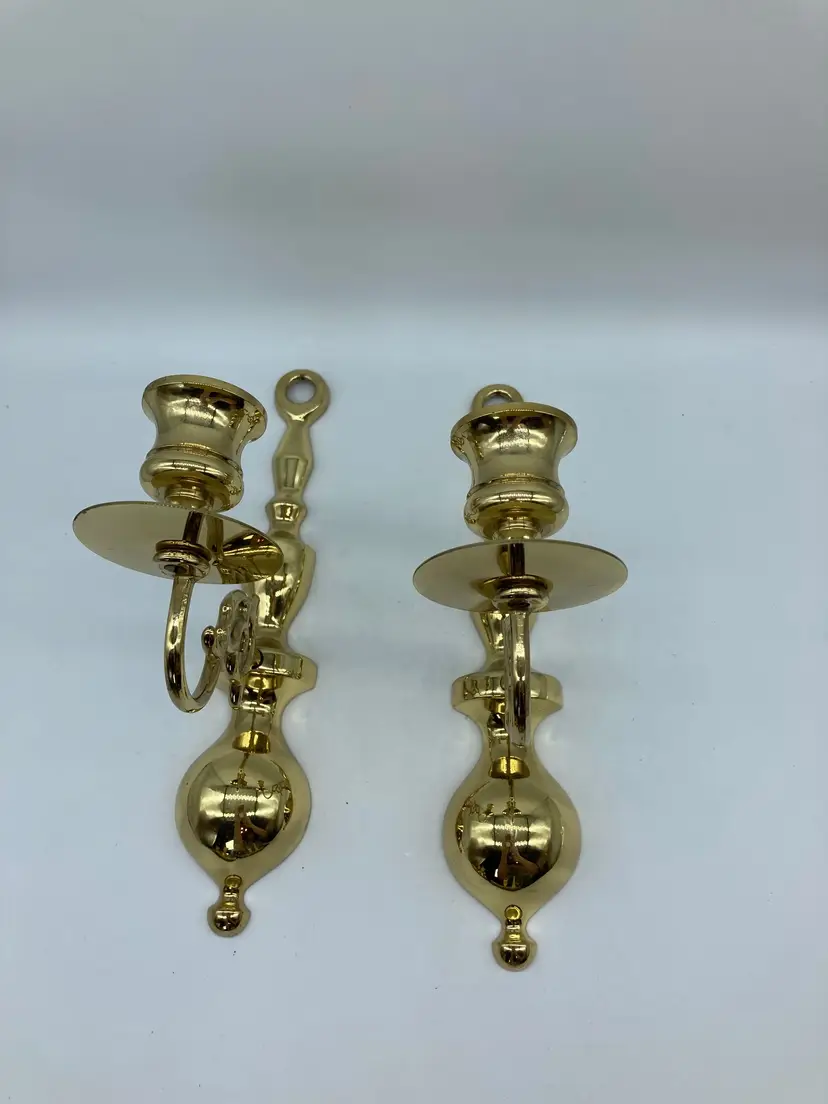 Vintage Pair of Brass Candlestick Holder Wall Sconces