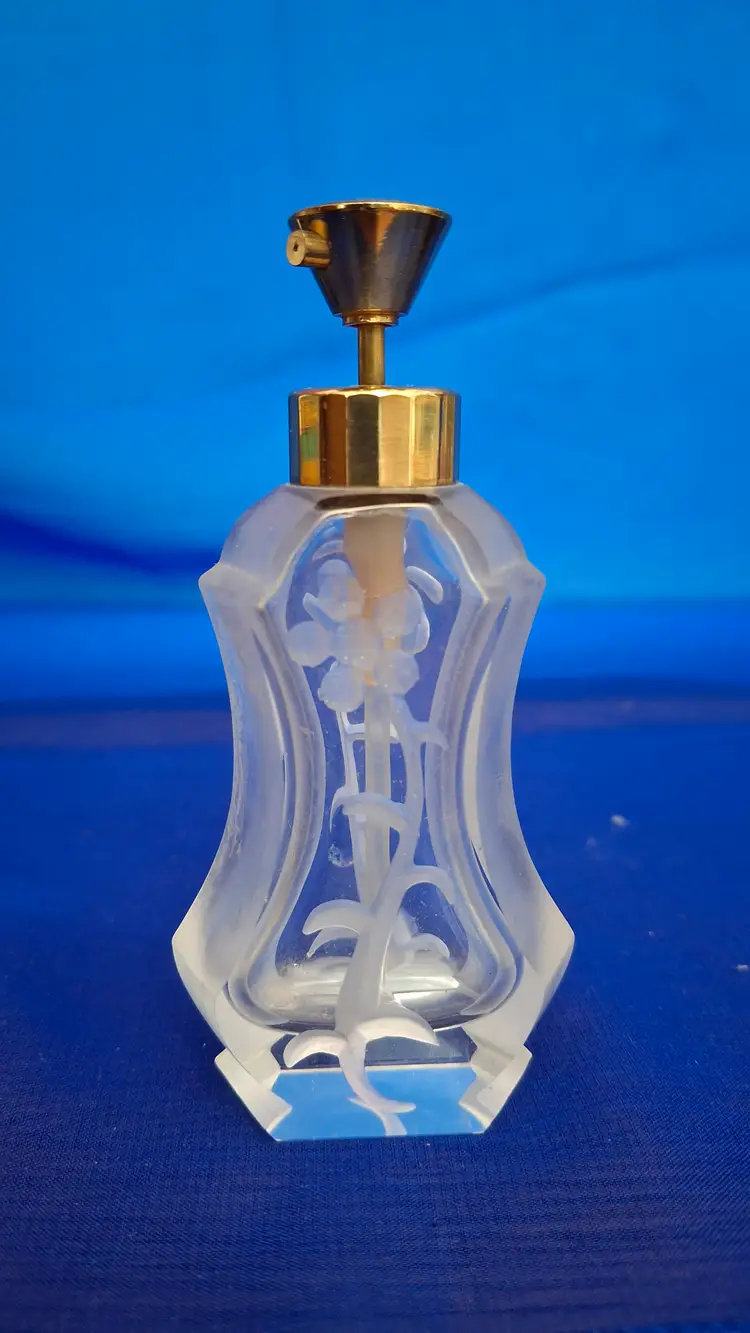 Vintage Czech Bohemian Etched Crystal Perfume Bottle – Frosted Floral Design