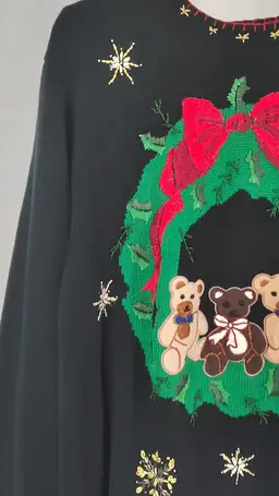 Vintage 90s BP Designs Women's Black Christmas Teddy Bear Sweater size XXL