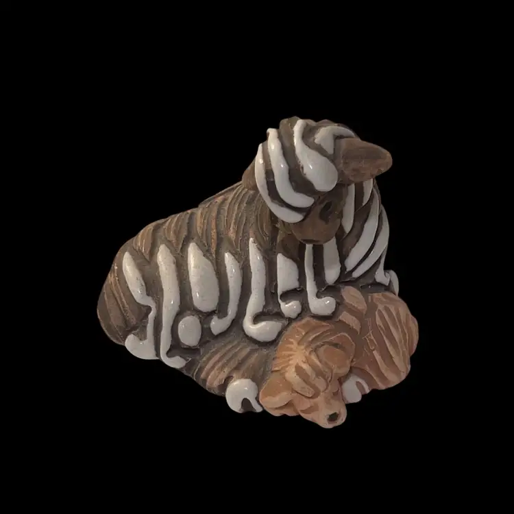 Llama Figurine With Baby Cria Handmade Clay Uraguay