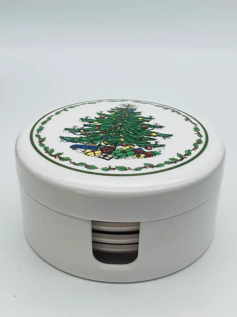 Plastic Christmas Tree Coaster Set With Case (6ct)