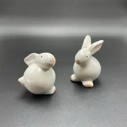 Redware Pottery Bunny Rabbit Easter Spring Set of 2 Figurines VTG Home Decor