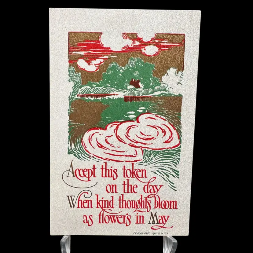 “When Kind Thoughts Bloom” Antique GA Co Love And Landscape Postcard, Unused 1911