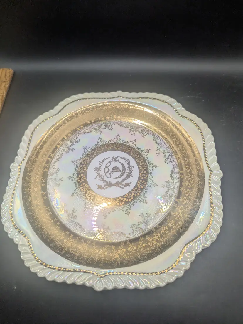 Vintage Star Crest Hand Painted 22K Gold and Iridescent Porcelain Plate