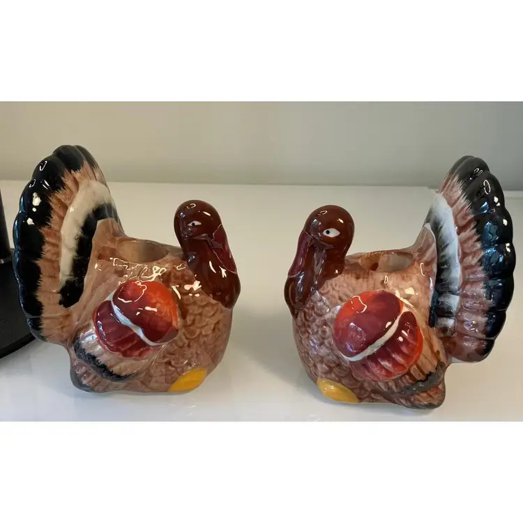 #01 Pair Ceramic Turkey Candleholders