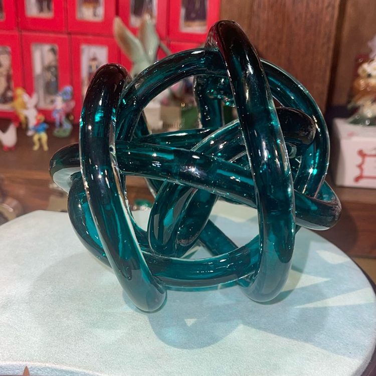 #01 - Teal Glass Knot Paperweight 4.75” Tall