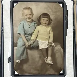 Vintage Cute Children Boy Girl Siblings Color Tinted Portrait Photo Art Deco