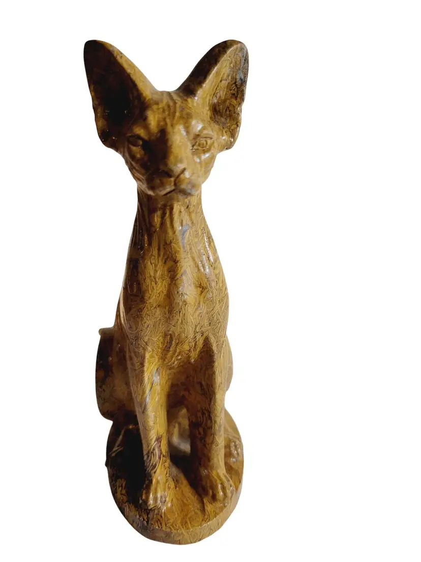 Natural Mariam Jasper Abyssinian Cat Hand Carved Quartz Crystal Figurine 6" Tall