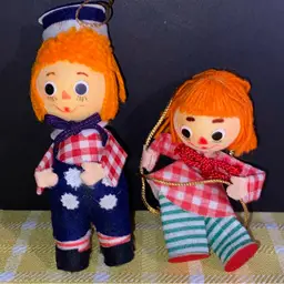 Made In Japan Raggedy And Andy Ornaments With Sticker