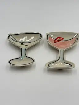 Martini Whimsical Hand Painted Snack Candy Nut Bowl Dish Set Of Two