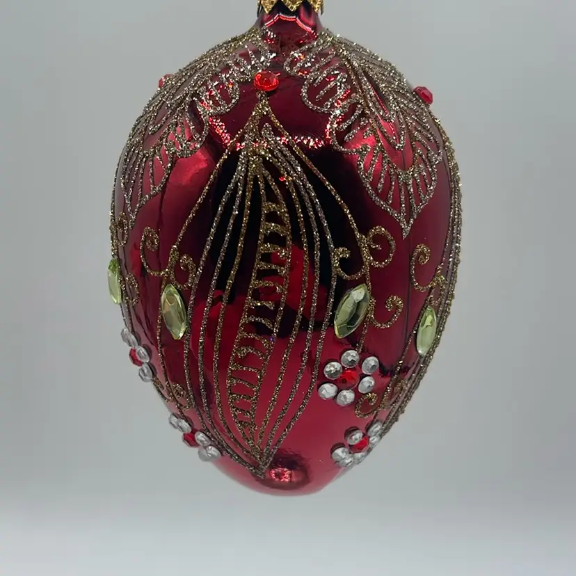 Blown Glass Egg Ornament Jewels And Glitter 5”