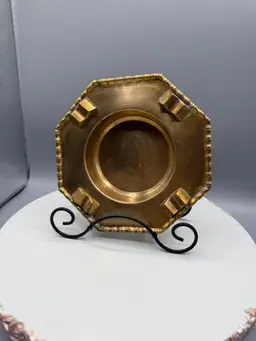 Vintage MCM Brass Octagonal Rope/Bamboo Edge Ashtray 6”