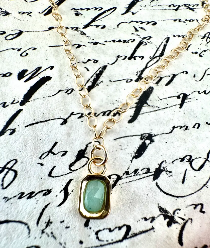 Green Chalcedony Beze Gold Minimalist Chain Necklace #178