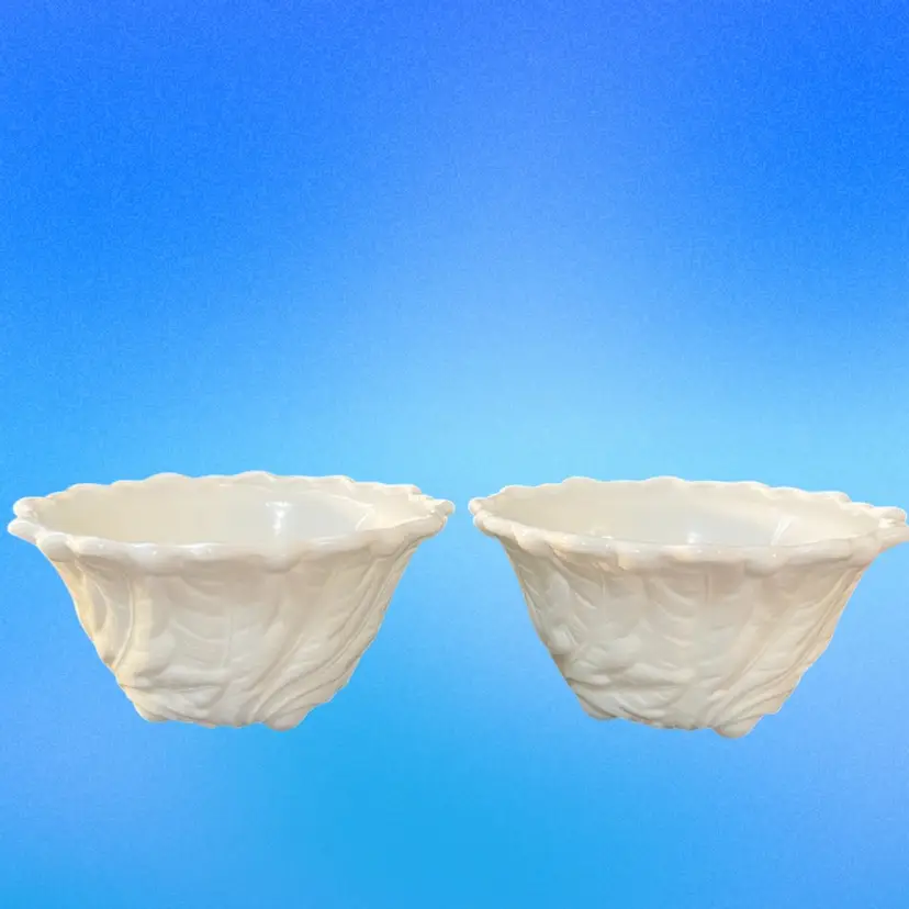 Indiana Milk Glass-Pair of Wild Rose Footed Berry Bowls