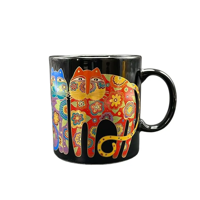 Laurel Burch Coffee Mug Cup Floral Cats Flowering Felines Kitchenware