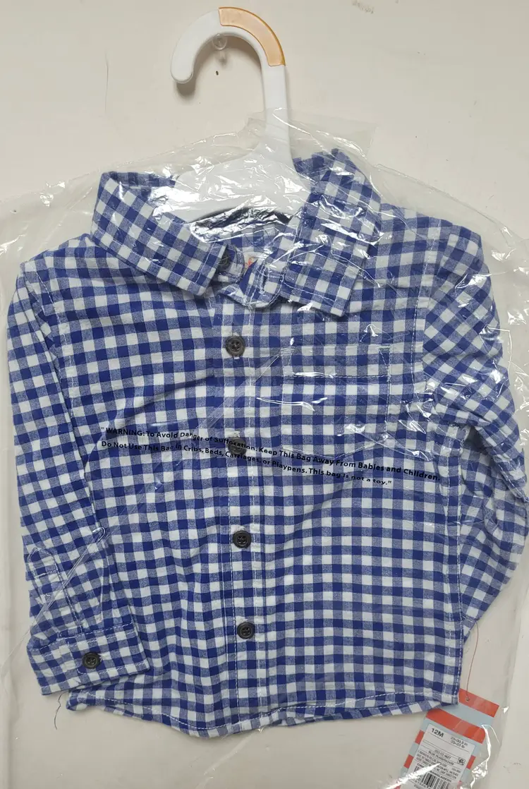 Cat & Jack  Babys Shirt 12M (Lot of 10) Long Sleeve Blue Plaid Button Down NWT