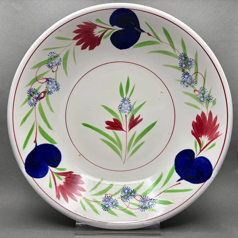 Vintage Japanese Hand Painted Floral Ceramic Serving Bowl