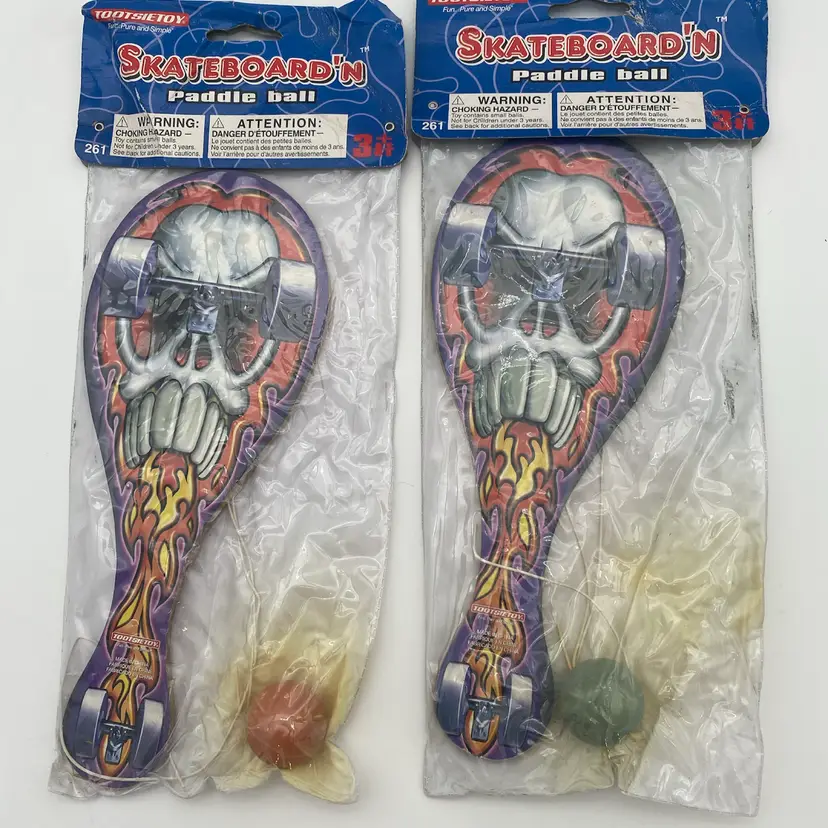 TootsieToy Pair of Skateboard'n Paddle Ball Toys - Y2K 2004 - New Old Stock
