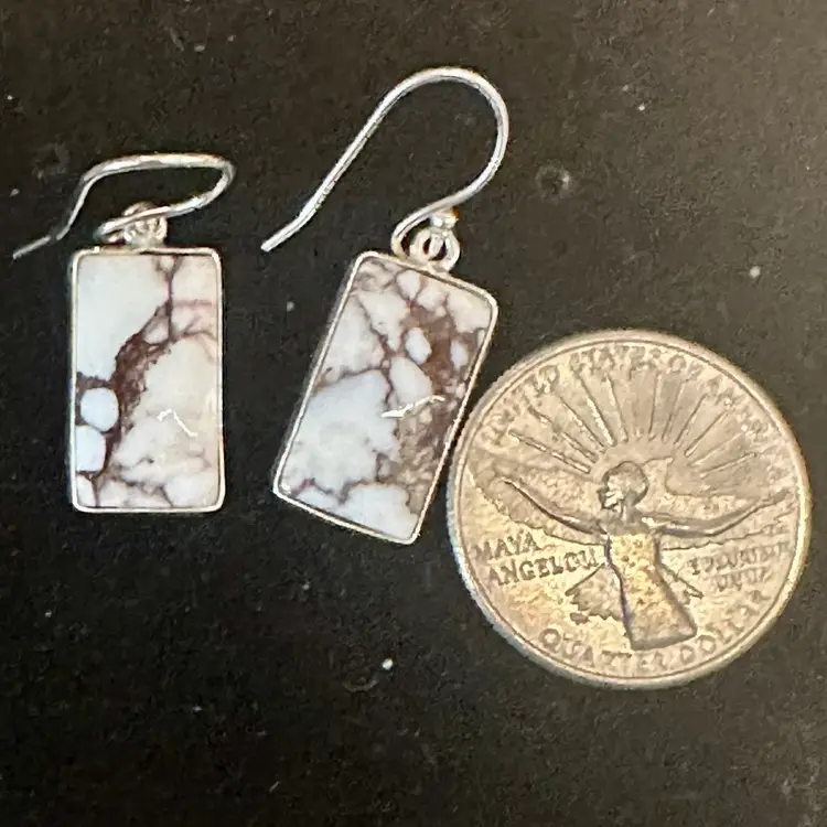 Southwestern Sterling 925 White Horse Turquoise Dangle Earrings