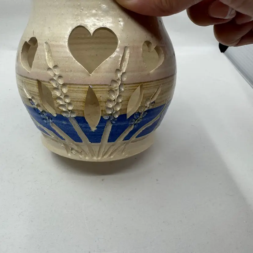 Studio Pottery Votive Holder With Heart Cut Outs