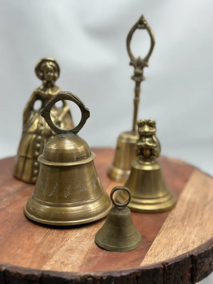 Vintage Bell England Brass Victorian Woman Bell Collection 5 Lot
