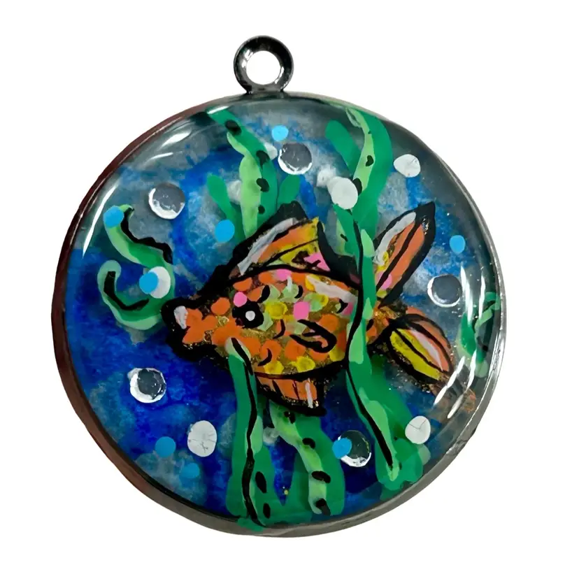 Made By Me, Hand Painted Layered Resin Art Pendant, Fish