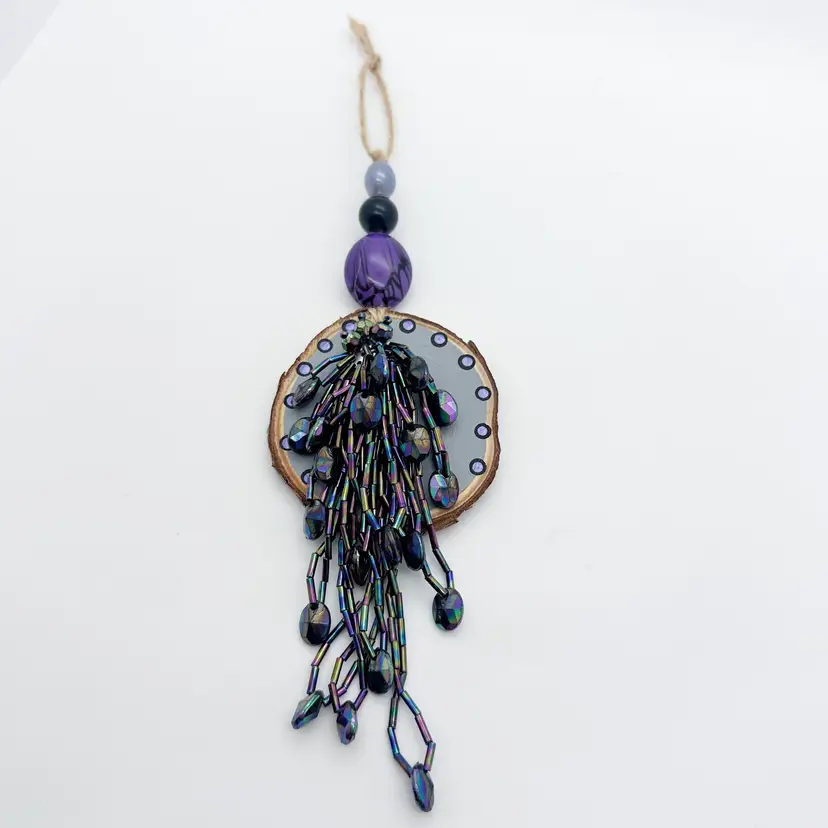Purple Black Beaded Handmade Ornament Repurposed Jewelry