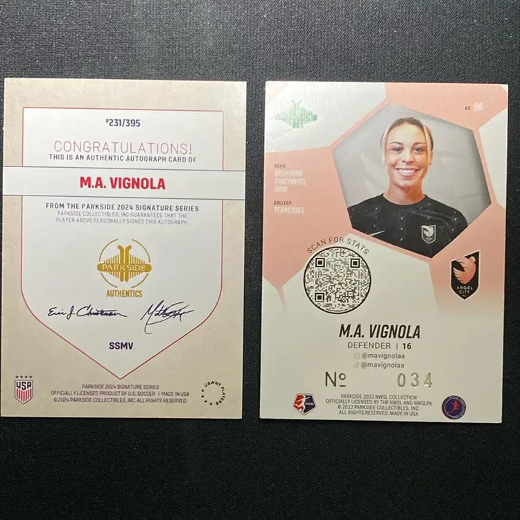 M.A. Vignola 1st Cap Auto & 2022 Parkside Shimmer #34 - Angel City - USWNT - Women’s Soccer