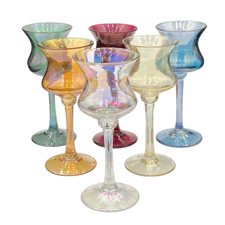 Set of 6 - Iridescent Multi-Colored Stemmed Cordial Glasses/Shot Glasses/Votives